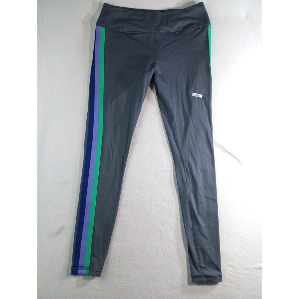 Avia Leggings Womens Large 12 14 Gray Athletic Yoga Pants Stripe Stretch